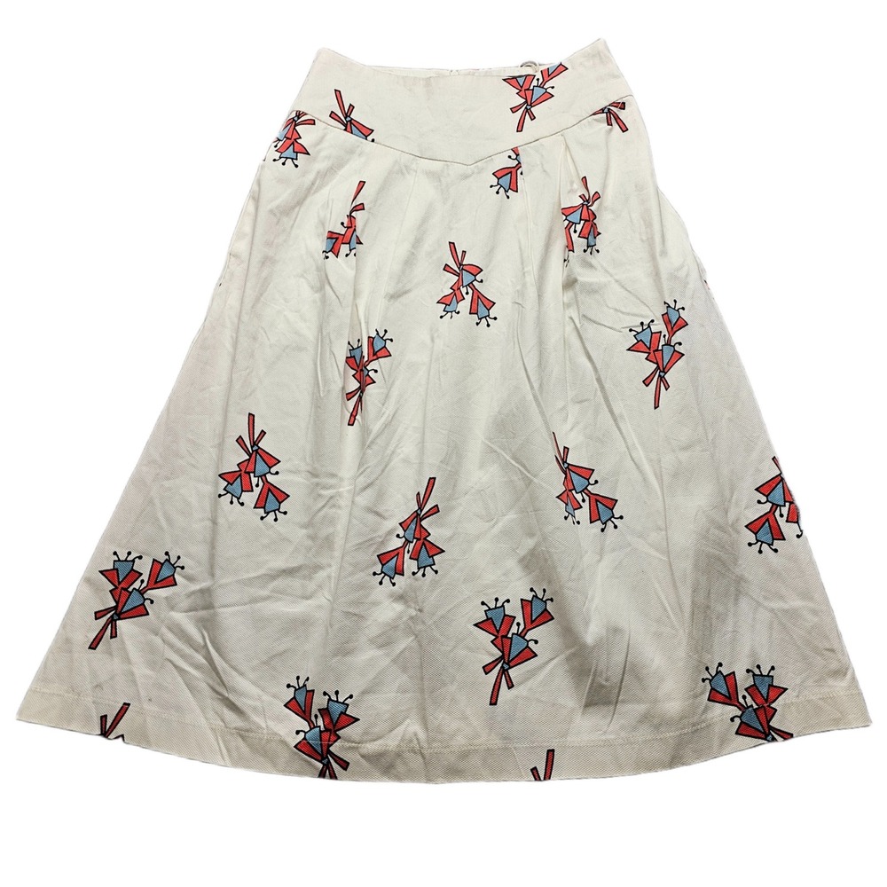 Zara Trafaluc A-Line Midi Skirt Womens S White Windmill Print Pleated Back Zip
